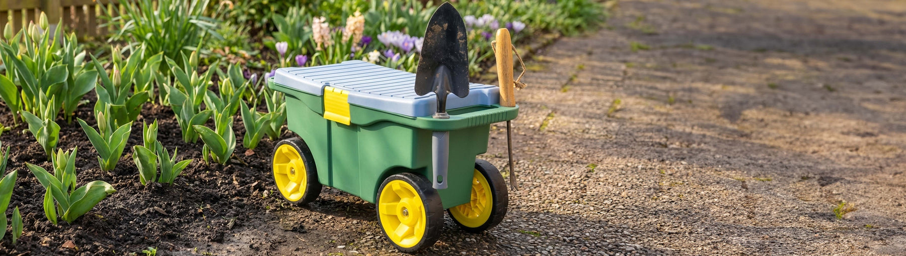 HMF 2-in-1 Gartenwagen mit Sitz und Stauraum, GWS-55CM-06