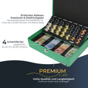 Geldkassette HMF 10015 mit Münzzählbrett Grün 30x24x9 cm extra robust Premium