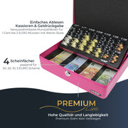 Geldkassette HMF 10015 mit Münzzählbrett Pink 30x24x9 cm extra robust Premium