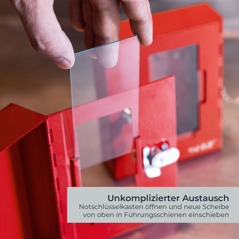Ersatzglasscheibe für ein Notschlüsselkasten von HMF mit den Maßen 12 x 6.2 cm