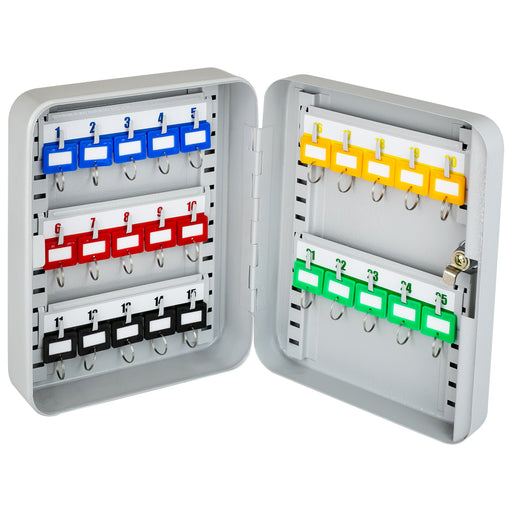 HMF Schlüsselkasten klein aus Stahl, abschließbarer Schlüsselschrank, 25 Schlüsselhaken, Lichtgrau