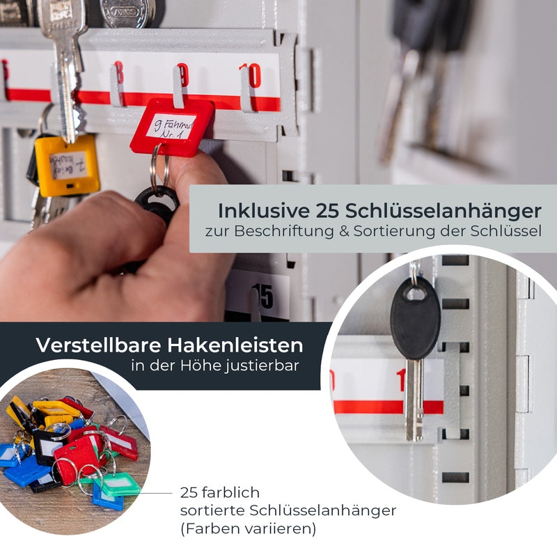 HMF Schlüsselkasten klein aus Stahl, abschließbarer Schlüsselschrank, 25 Schlüsselhaken, Lichtgrau