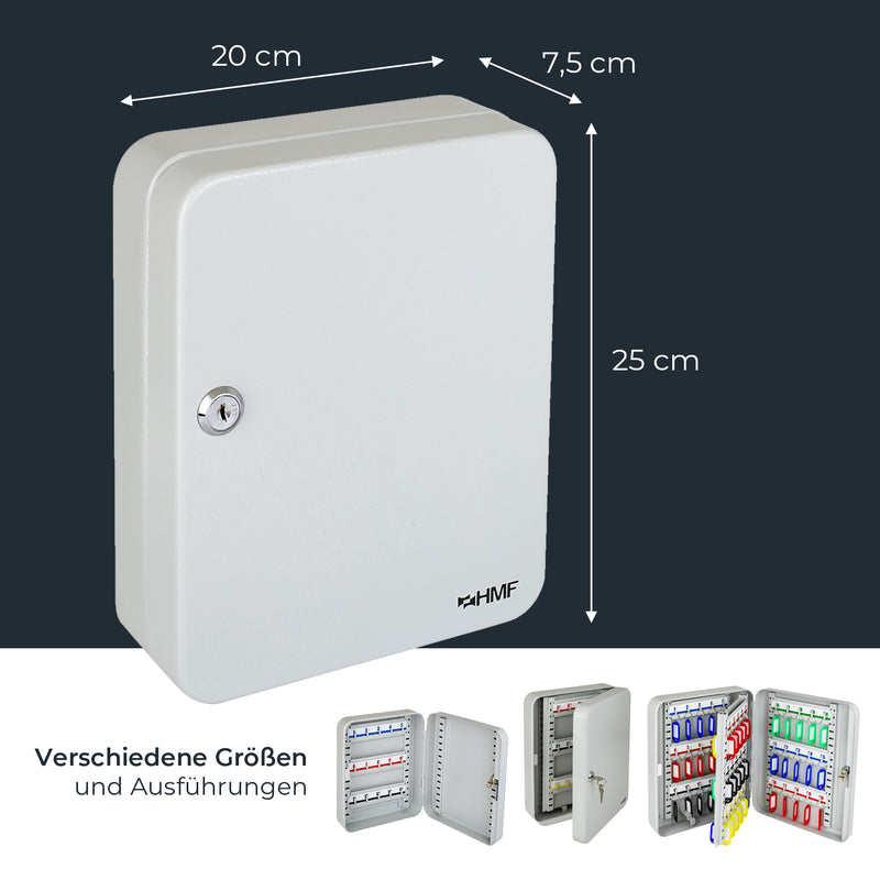 HMF Schlüsselkasten klein aus Stahl, abschließbarer Schlüsselschrank, 25 Schlüsselhaken, Lichtgrau