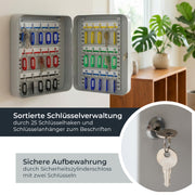 HMF Schlüsselkasten klein aus Stahl, abschließbarer Schlüsselschrank, 30 Schlüsselhaken, Lichtgrau