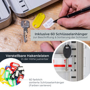 HMF Schlüsselkasten groß aus Stahl, abschließbarer Schlüsselschrank, 60 Schlüsselhaken, Lichtgrau