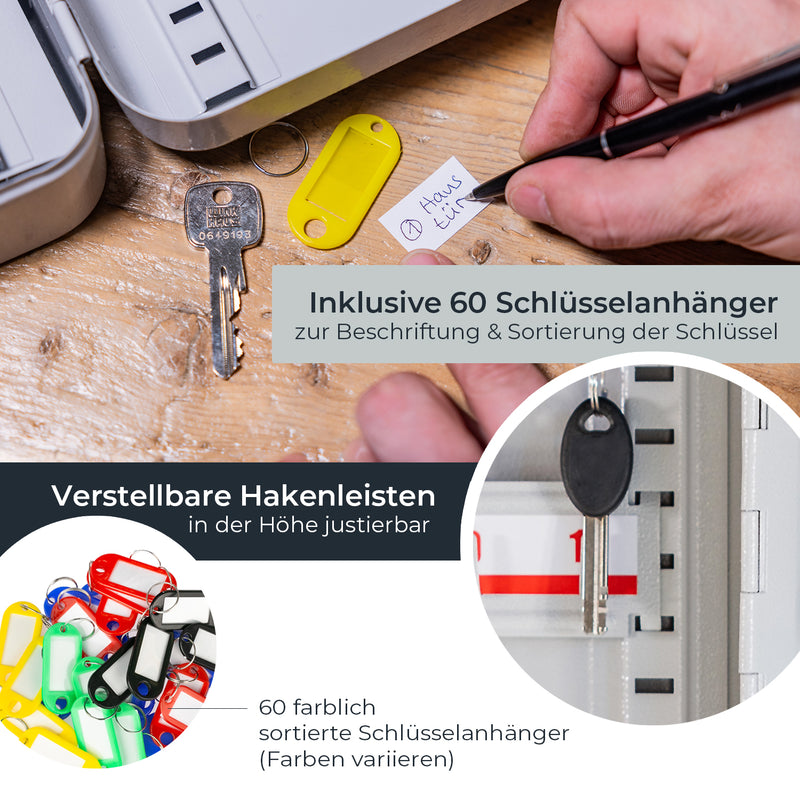 HMF Schlüsselkasten groß aus Stahl, abschließbarer Schlüsselschrank, 60 Schlüsselhaken, Lichtgrau