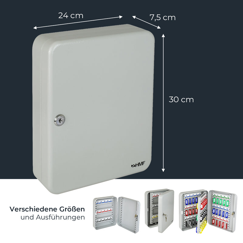 HMF Schlüsselkasten groß aus Stahl, abschließbarer Schlüsselschrank, 60 Schlüsselhaken, Lichtgrau