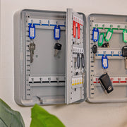 HMF Schlüsselkasten groß aus Stahl, abschließbarer Schlüsselschrank, 60 Schlüsselhaken, Lichtgrau