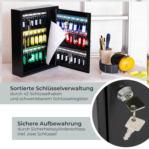 HMF 13542-02 Schlüsselschrank 42 Haken Schwarz Hakenleisten