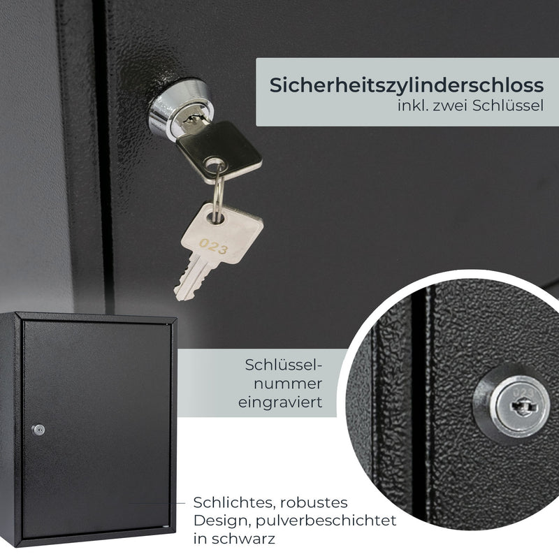 HMF 13542-02 Schlüsselschrank 42 Haken Schwarz Sicherheitszylinderschloss