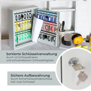 HMF 13542-07 Schlüsselschrank 42 Haken Lichtgrau Sicherheitszylinderschloss