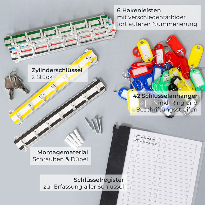 HMF 13542-07 Schlüsselschrank 42 Haken Lichtgrau Zubehör