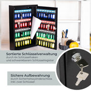 HMF 13564-07 Schlüsselschrank 64 Haken Schwarz Schlüsselregister