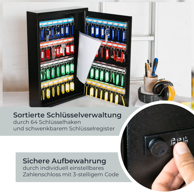 Schlüsselschrank 64 Haken Zahlenschloss HMF 13664-02 Schwarz