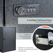 Schlüsselschrank 64 Haken Zahlenschloss HMF 13664-02 Schwarz