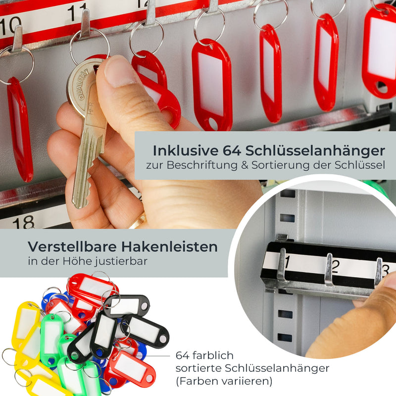 Schlüsselschrank 64 Haken Zahlenschloss HMF 13664-07 Lichtgrau