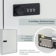 Schlüsselschrank 64 Haken Zahlenschloss HMF 13664-07 Lichtgrau