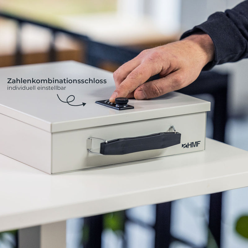Dokumentenkassette mit Zahlenschloss in DIN A4 von HMF in Lichtgrau
