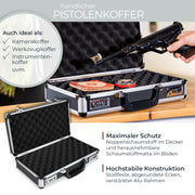 Alu Pistolenkoffer oder Kurzwaffenkoffer mit Zahlenschloss von HMF mit den Maßen 42 x 26 x 12 cm