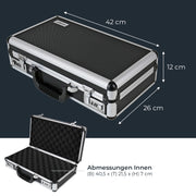 Alu Pistolenkoffer oder Kurzwaffenkoffer mit Zahlenschloss von HMF mit den Maßen 42 x 26 x 12 cm