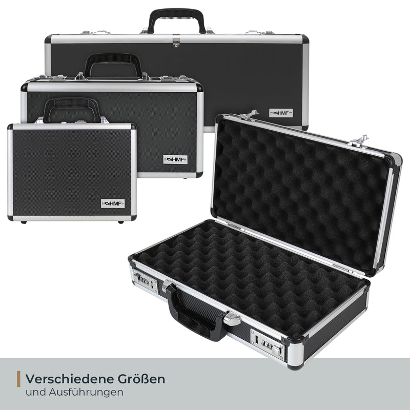 Alu Pistolenkoffer oder Kurzwaffenkoffer mit Zahlenschloss von HMF mit den Maßen 42 x 26 x 12 cm
