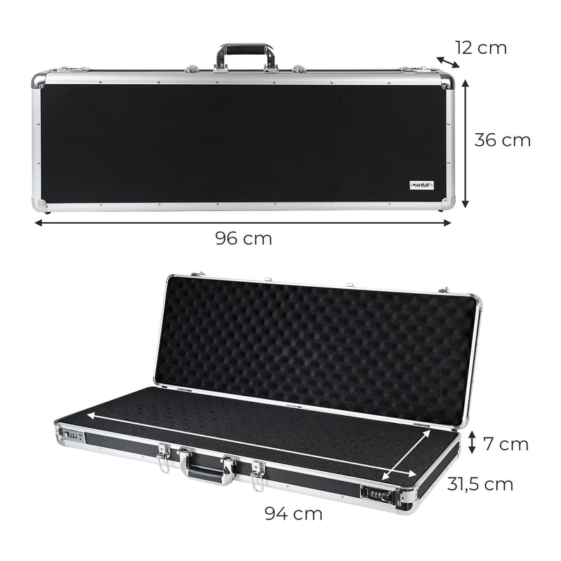 Alu Waffenkoffer oder Gewehrkoffer mit Zahlenschloss und Rasterschaumstoff von HMF mit den Maßen 96 x 36 x 12 cm