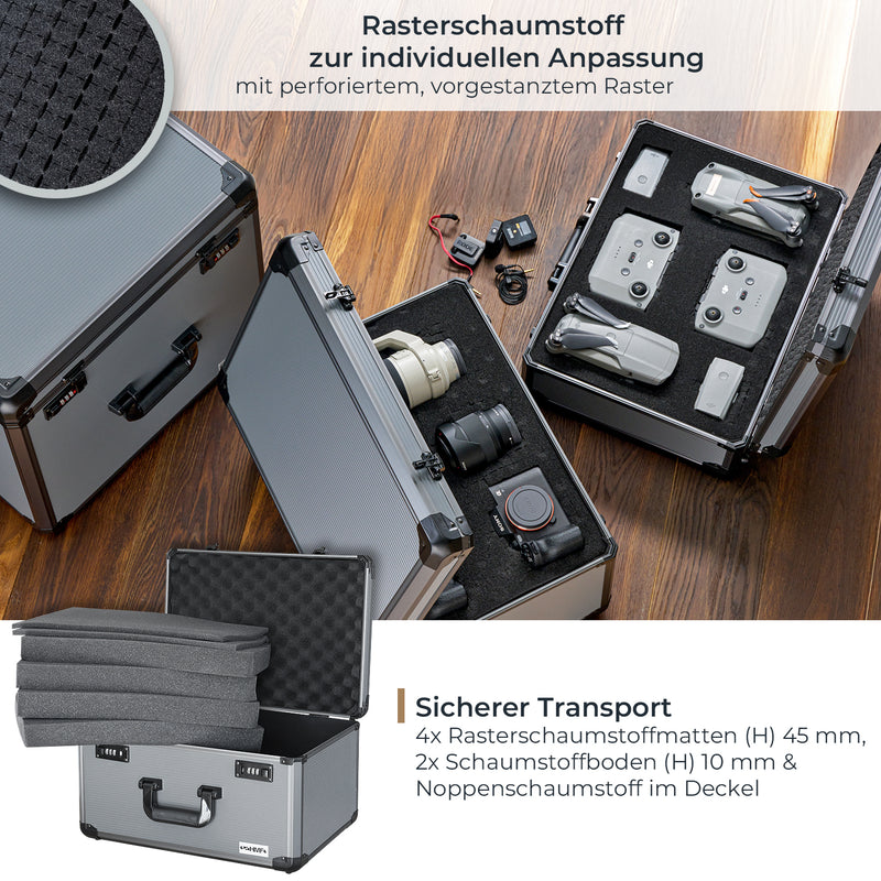 Alu Fotokoffer Waffenkoffer mit Rasterschaumstoff HMF 14412-02 46 x 26 x 33 cm Rasterschaum