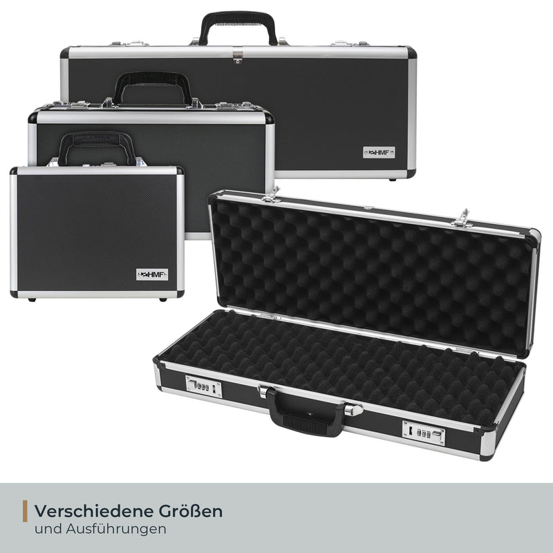 Alu Pistolenkoffer oder Kurzwaffenkoffer mit Zahlenschloss von HMF mit den Maßen 62 x 26 x 12 cm