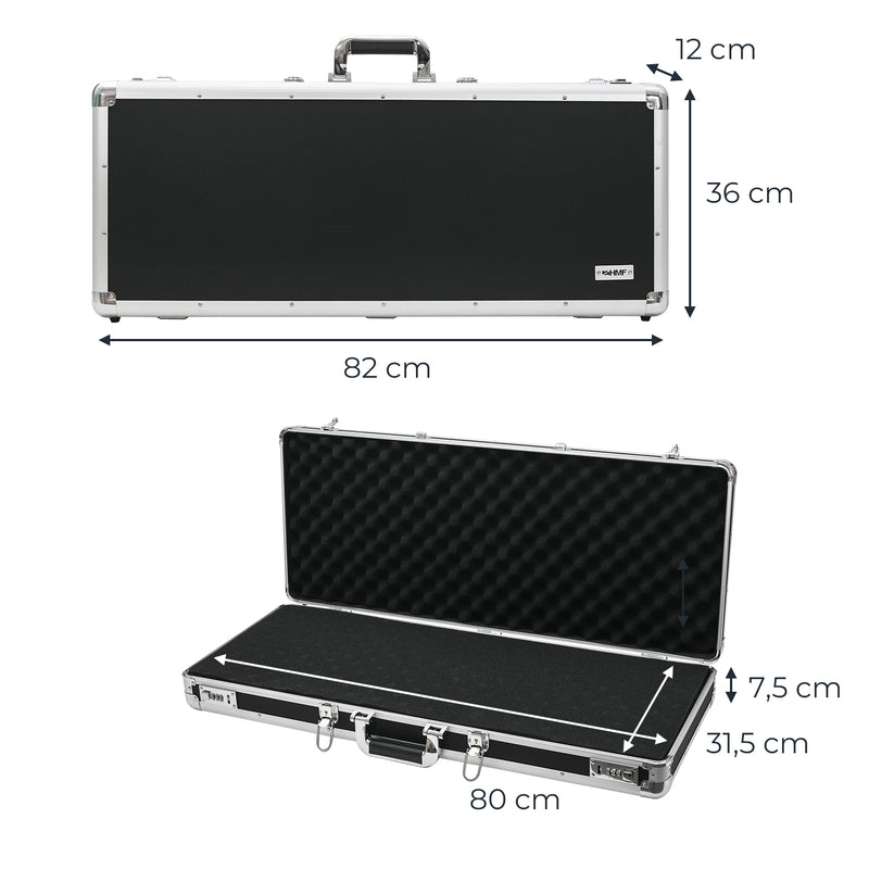 Alu Waffenkoffer oder Gewehrkoffer mit Zahlenschloss und Rasterschaumstoff von HMF mit den Maßen 82 x 36 x 12 cm