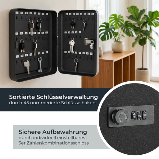 Schlüsselkasten mit 45 Haken von HMF in Schwarz