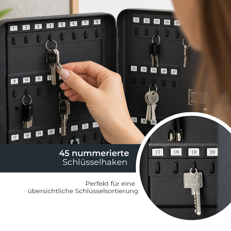 Schlüsselkasten mit 45 Haken von HMF in Schwarz