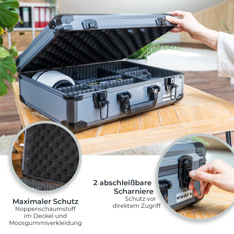 Alu Aufbewahrungskoffer oder Universalkoffer mit verstellbarer Facheinteilung von HMF
