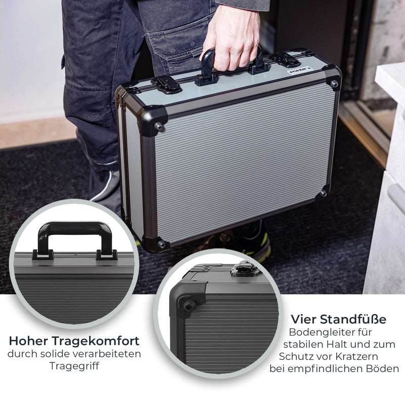 Alu Aufbewahrungskoffer oder Universalkoffer mit verstellbarer Facheinteilung von HMF