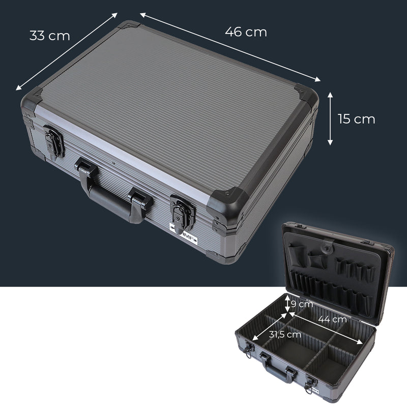 Alu Werkzeugkoffer leer, Universalkoffer, verstellbare Facheinteilung, HMF 14601-02, 46 x 15 x 33 cm