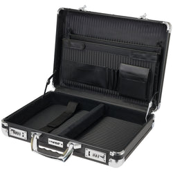 Alu Aktenkoffer für Laptop bis 17,3 Zoll, Businesskoffer Herren mit Zahlenschloss, HMF 14651-02, 45 x 33 x 11 cm, Schwarz