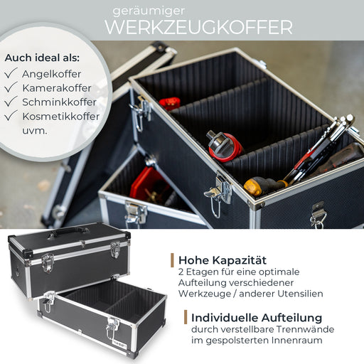Alu Werkzeugkoffer mit 2 Etagen und verstellbare Facheinteilung von HMF