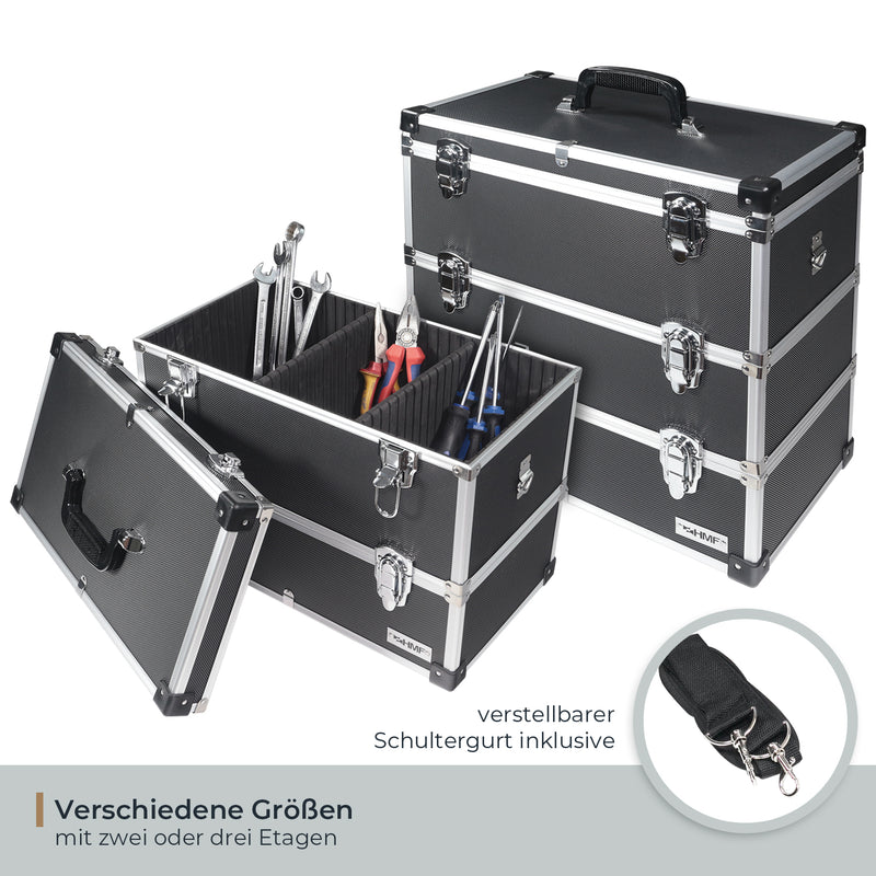 Alu Werkzeugkoffer mit 3 Etagen und verstellbare Facheinteilung von HMF