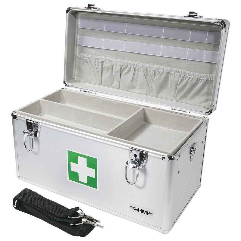 Medizinkoffer oder Erste Hilfe Koffer aus Aluminium von HMF mit den Maßen 40 x 22.5 x 20.5 cm in Silber