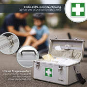 Medizinkoffer oder Erste Hilfe Koffer aus Aluminium von HMF mit den Maßen 40 x 22.5 x 20.5 cm in Silber