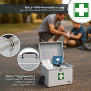 Medizinkoffer oder Erste Hilfe Koffer aus Aluminium von HMF mit den Maßen 30 x 25 x 25 cm in Silber