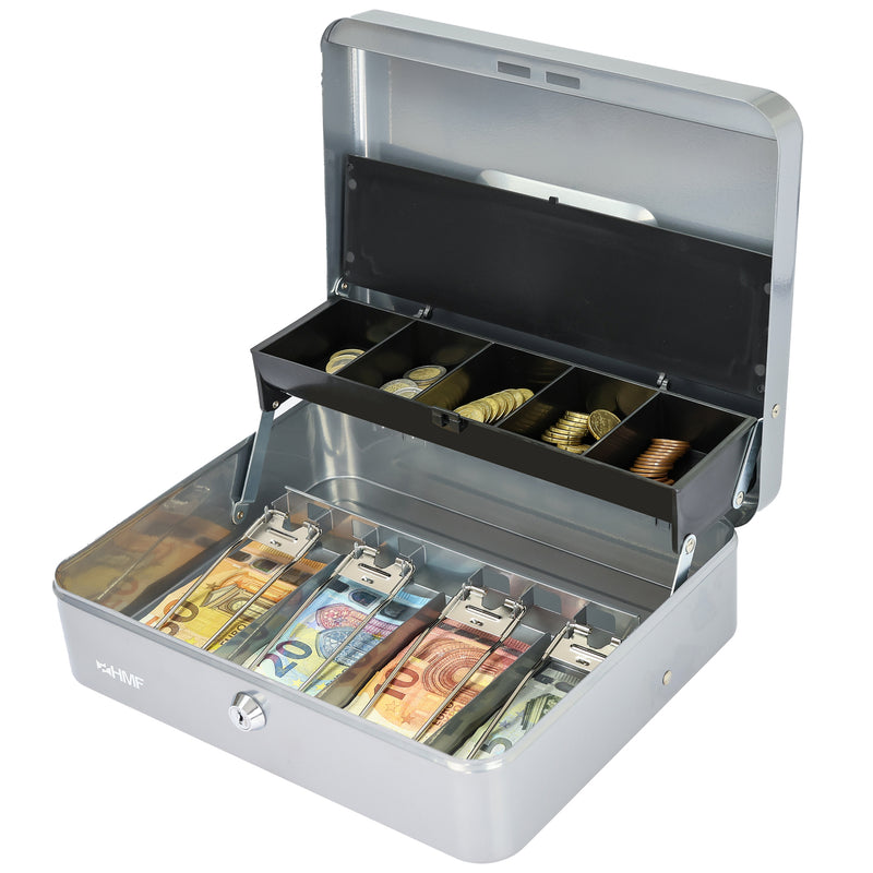 Geldkassette Scheinfächer mit Klammer HMF 15230-05 30 x 24 x 9 cm silber