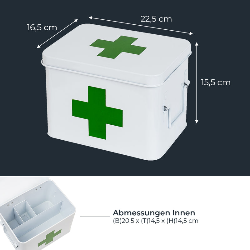 Medizinbox Hausapotheke Metall HMF 1771 Weiß 22.5 x 16.5 x 15.5 cm