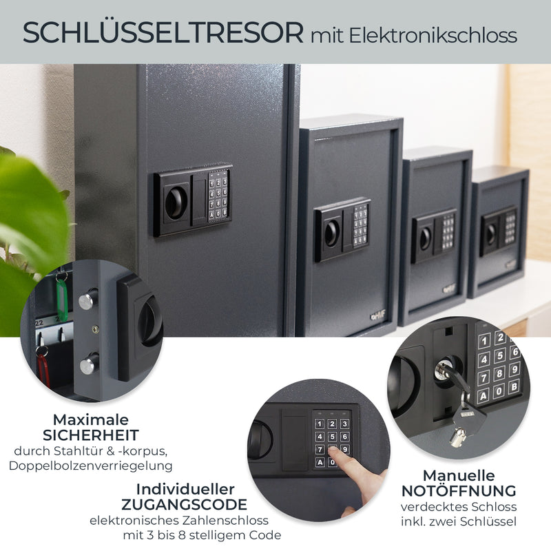 HMF Schlüsseltresor mit Elektronikschloss mit 108 Haken in Anthrazit