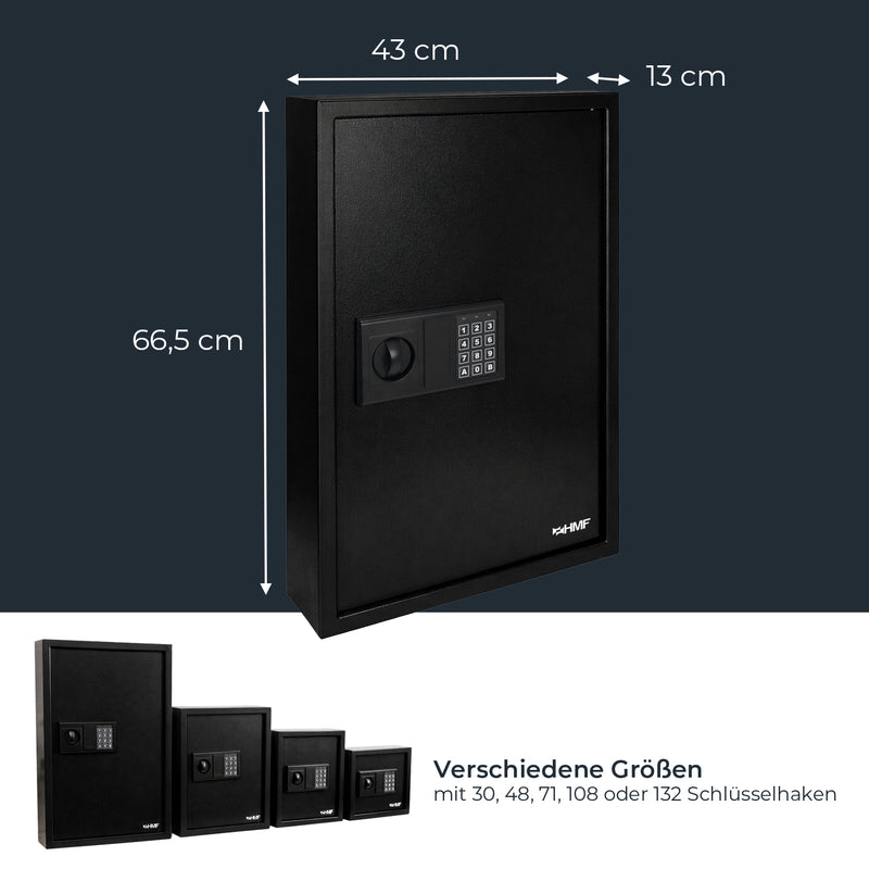 HMF Schlüsseltresor mit Elektronikschloss mit 108 Haken in Schwarz