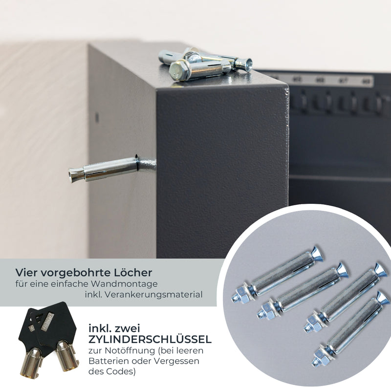 HMF 2133-11 Schlüsseltresor mit Elektronikschloss, 132 Haken, 66,5x43x13 cm, Anthrazit