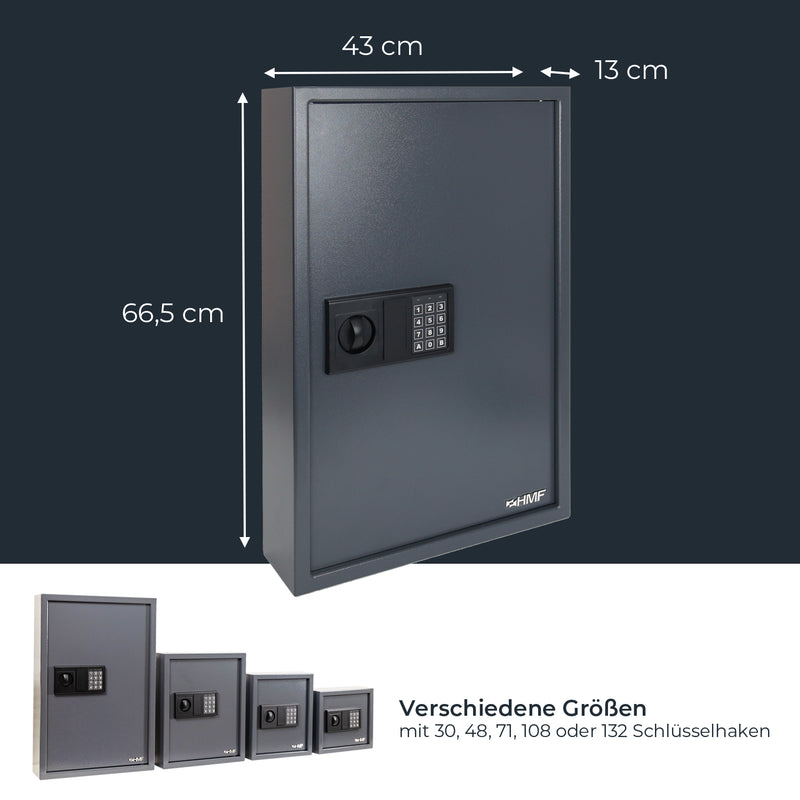 HMF 2133-11 Schlüsseltresor mit Elektronikschloss, 132 Haken, 66,5x43x13 cm, Anthrazit