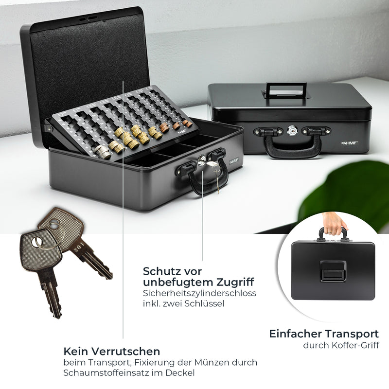 Geldkassette mit 2 Tragegriffen von HMF mit 36 cm Breite in Schwarz