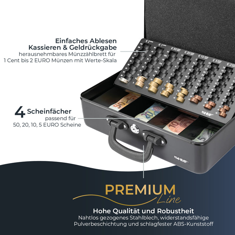 Geldkassette mit 2 Tragegriffen von HMF mit 36 cm Breite in Schwarz