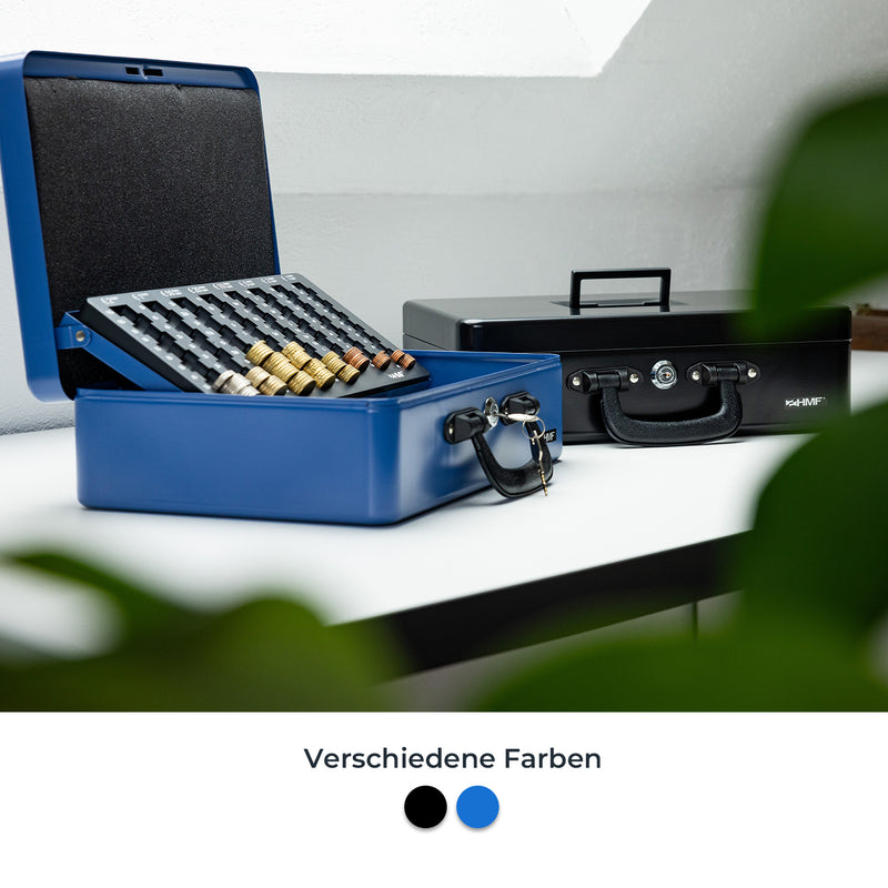 Geldkassette mit 2 Tragegriffen von HMF mit 36 cm Breite in Blau