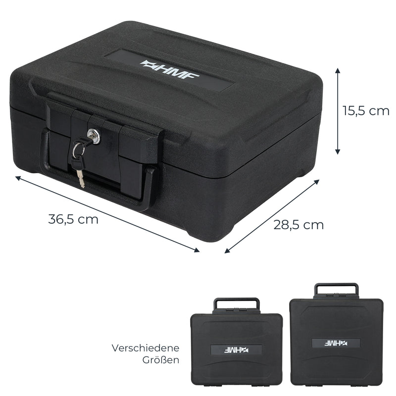 HMF Feuerfeste Wasserdichte Dokumentenbox DIN A4 15,5 x 36,5 x 28,5 cm in Schwarz